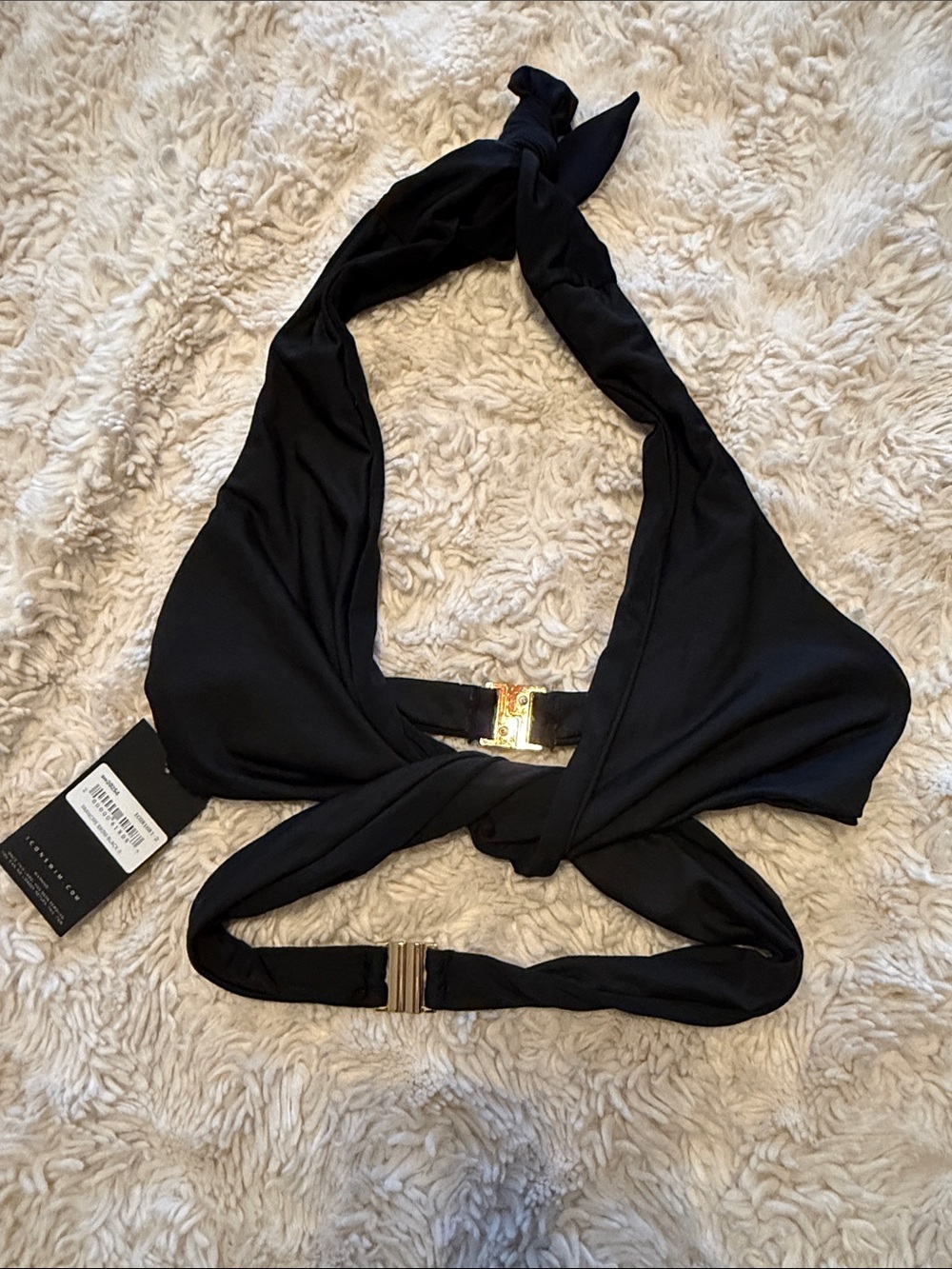 Black Halter Bikini Top with Gold Accent - Designer Swim